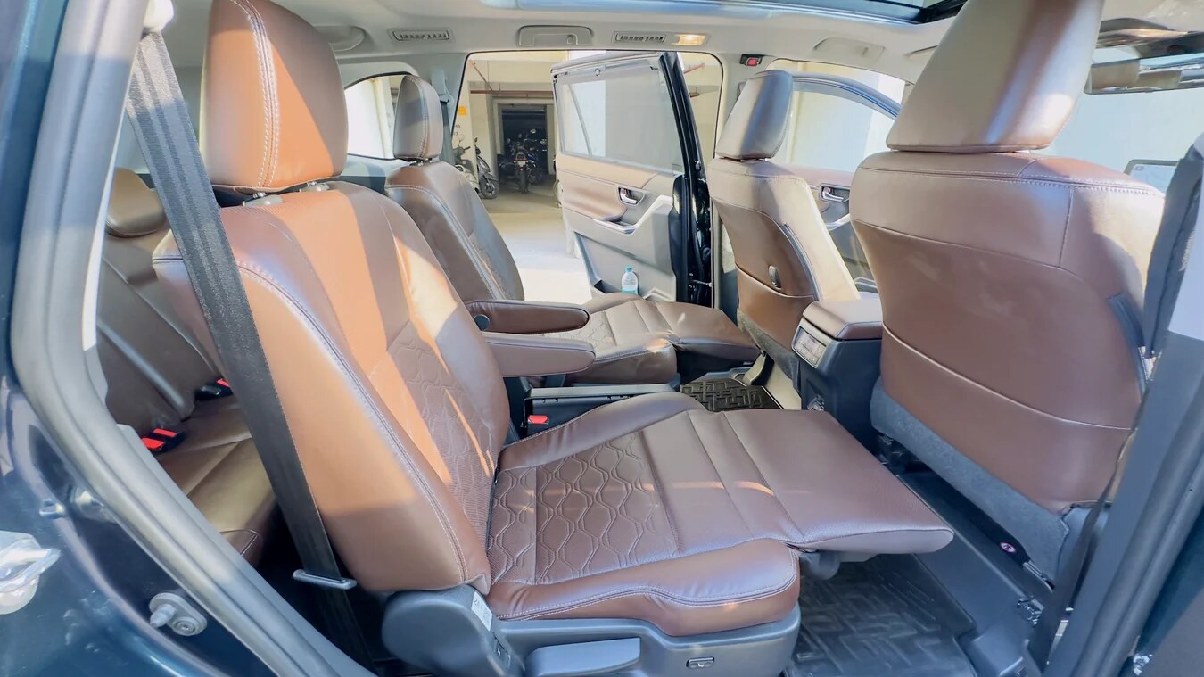 Innova Hycross middle-row captain seats with ottoman leg-rest extended