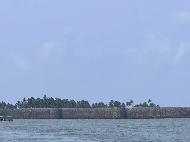 Sindhudurg Fort sea wall and palm line