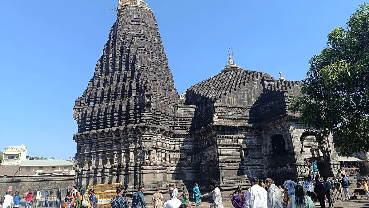 The black stone Trimbakeshwar temple at the foot of Brahmagiri